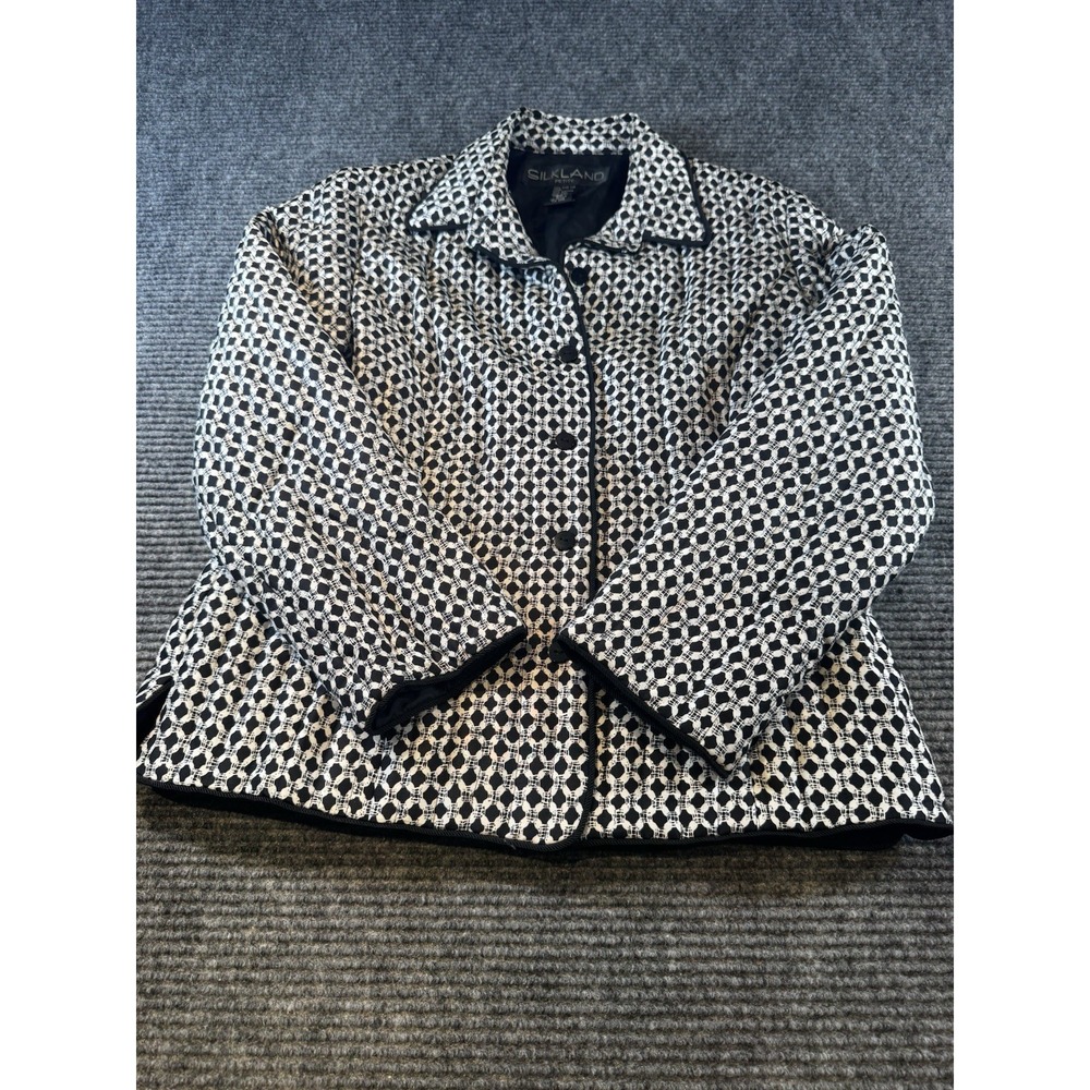 Vintage Silkland Jacket Petite M Embroidered Checkered 100% Silk Jacket